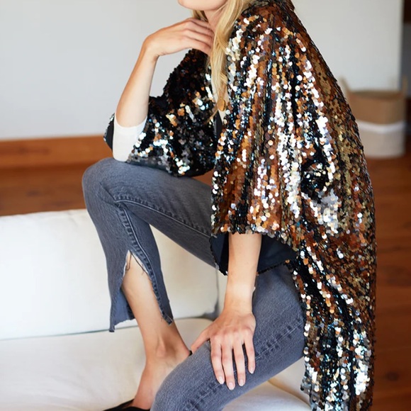 SEQUIN JACKET - GUNMETAL SEQUINS. M/L NWT - Picture 3 of 13